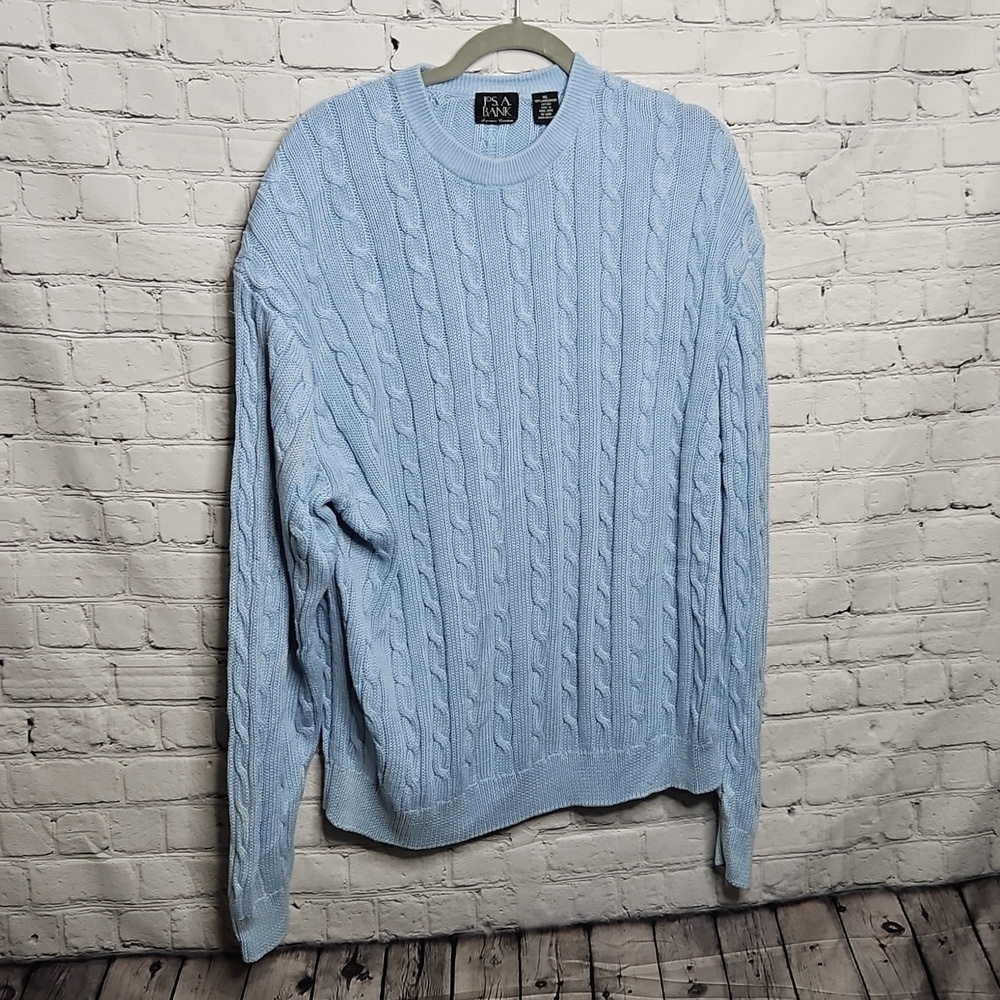 Joseph A Bank Men's Blue Cable Knit Crew Neck Sweater XLarge